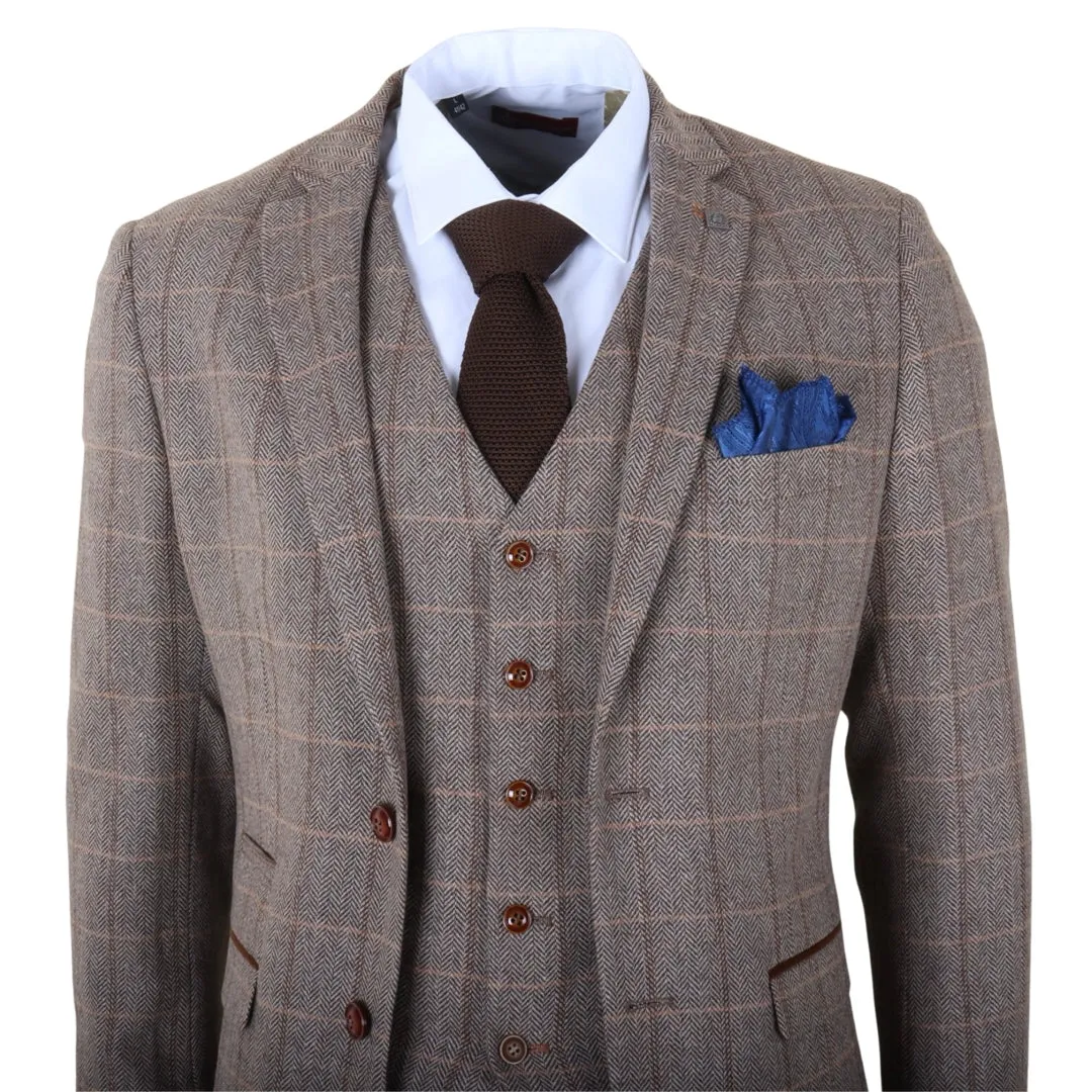 Harris - Men's Brown 3 Piece Herringbone Check Tweed Suit sold by Tru Clothing product image thumbnail 4