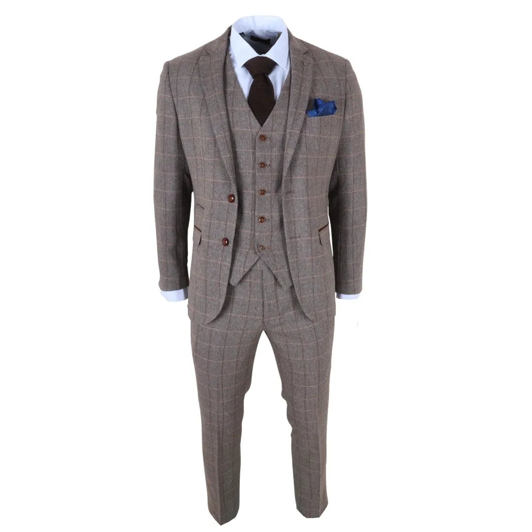 Harris - Men's Brown 3 Piece Herringbone Check Tweed Suit sold by Tru Clothing product image thumbnail 3