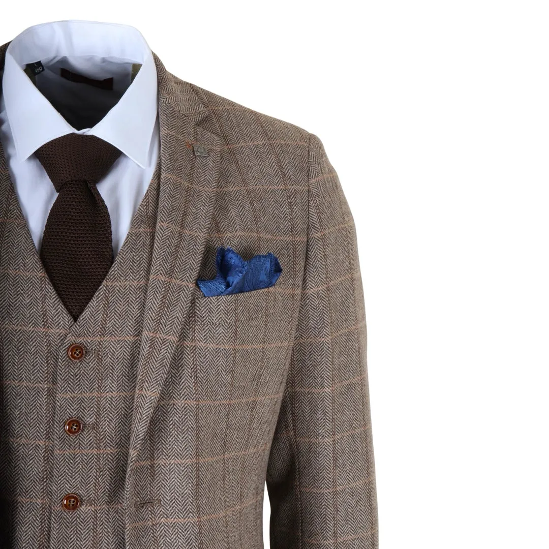 Harris - Men's Brown 3 Piece Herringbone Check Tweed Suit sold by Tru Clothing product image thumbnail 5