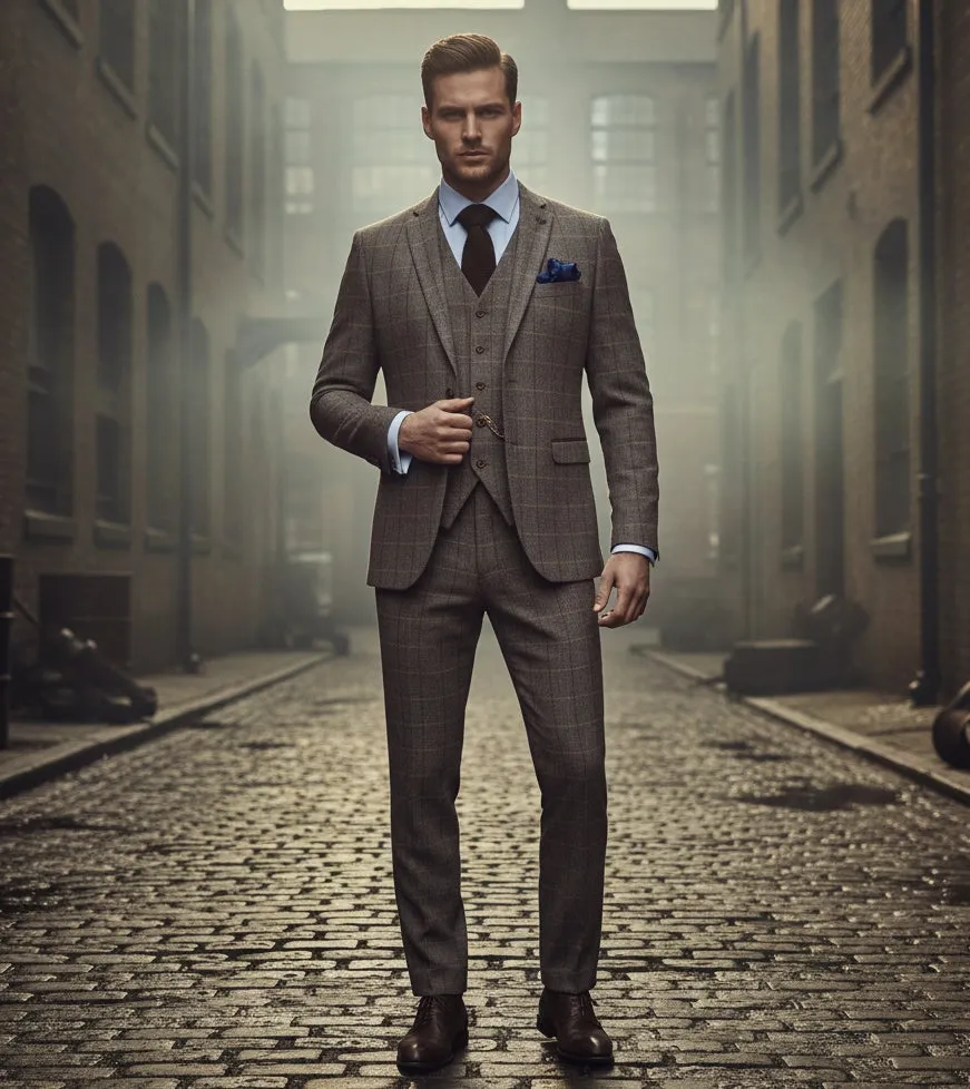 Harris - Men's Brown 3 Piece Herringbone Check Tweed Suit sold by Tru Clothing product image thumbnail 2