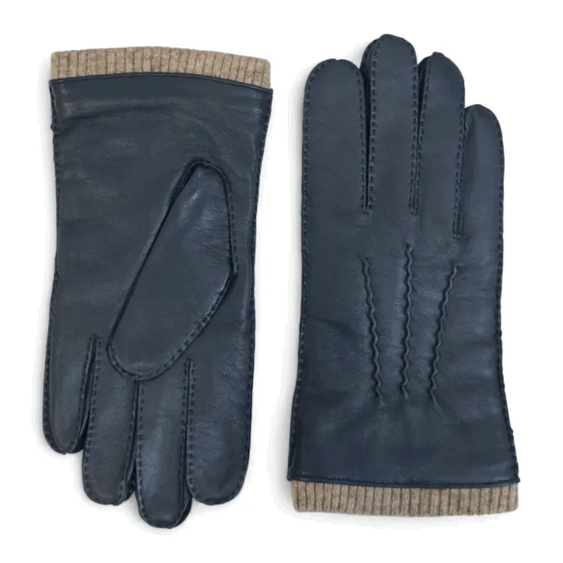 Men’s Genuine Leather Wool Lined Ribbed Knit Cuff Gloves sold by Tru Clothing