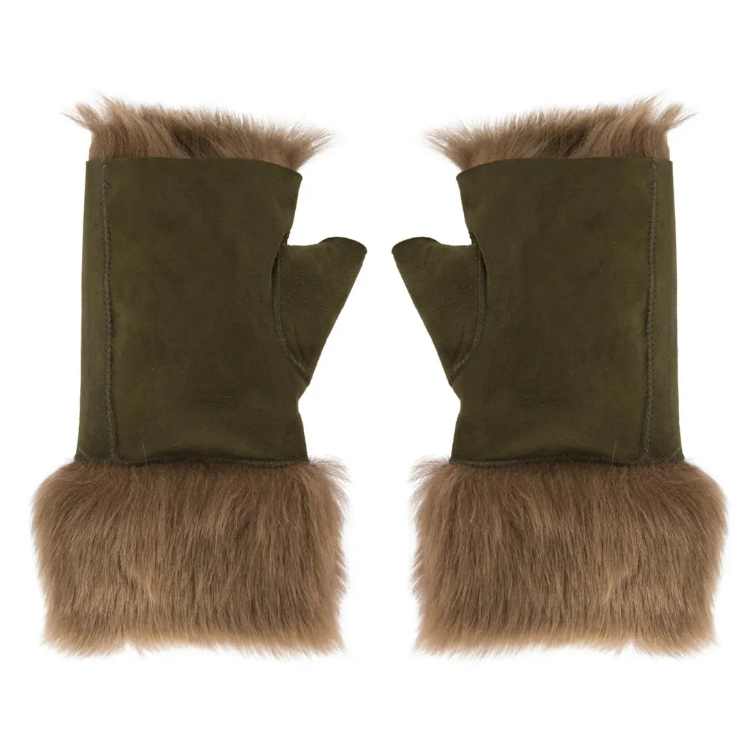Women’s Suede Leather Shearling Lined Fingerless Gloves sold by Tru Clothing