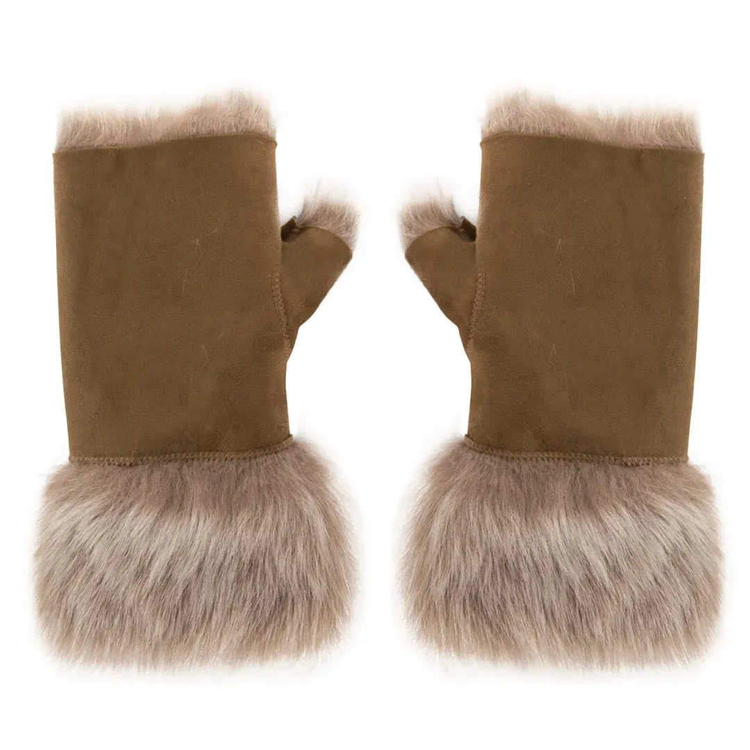 Women’s Suede Leather Shearling Lined Fingerless Gloves sold by Tru Clothing product image thumbnail 4