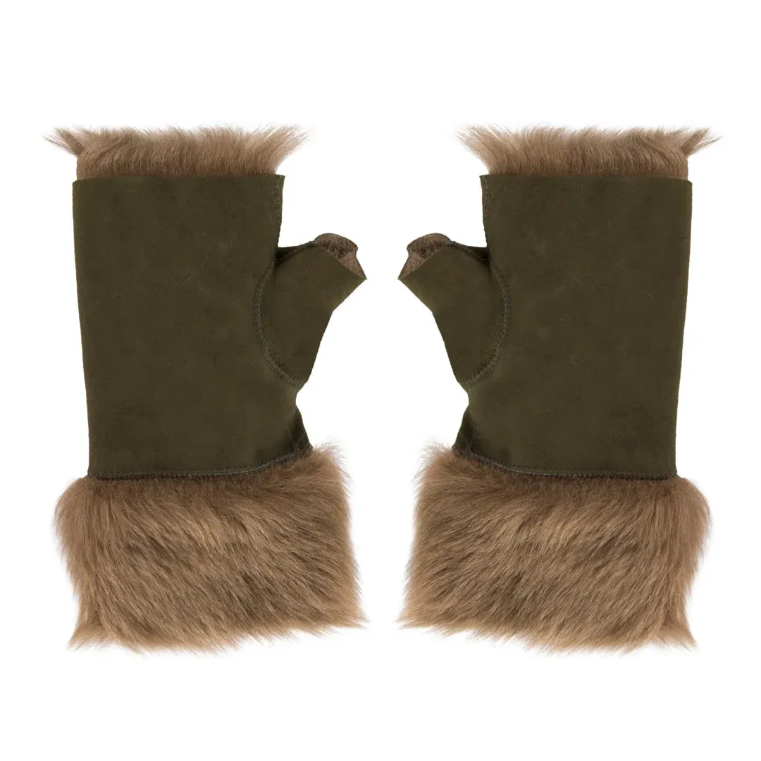 Women’s Suede Leather Shearling Lined Fingerless Gloves sold by Tru Clothing product image thumbnail 2