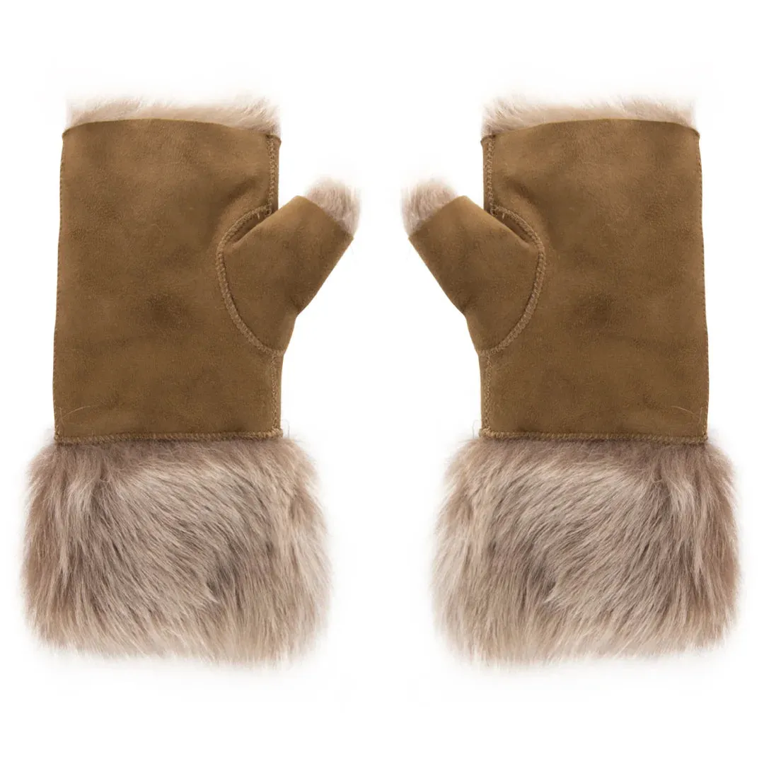 Women’s Suede Leather Shearling Lined Fingerless Gloves sold by Tru Clothing product image thumbnail 5