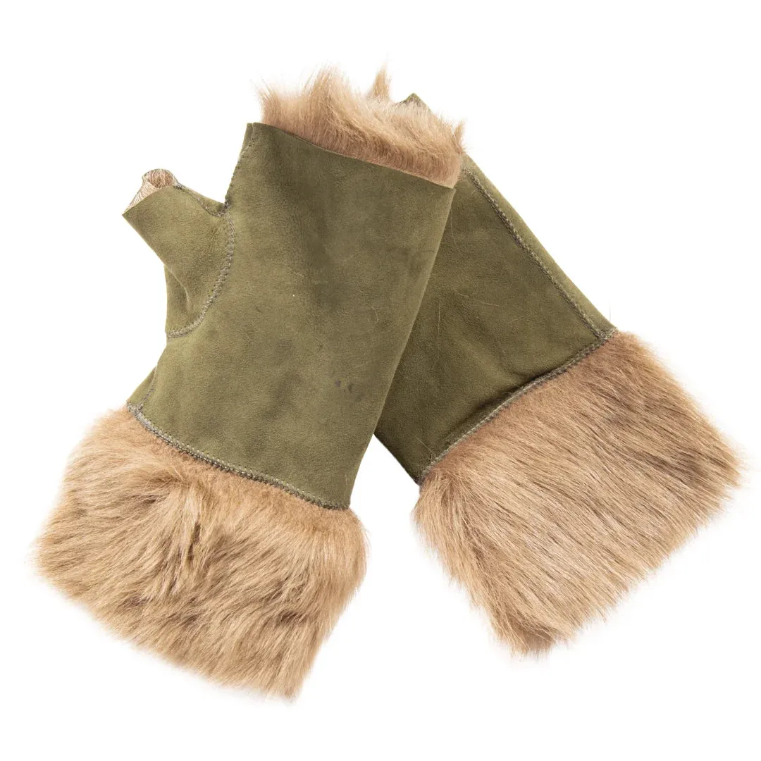 Women’s Suede Leather Shearling Lined Fingerless Gloves sold by Tru Clothing product image thumbnail 3