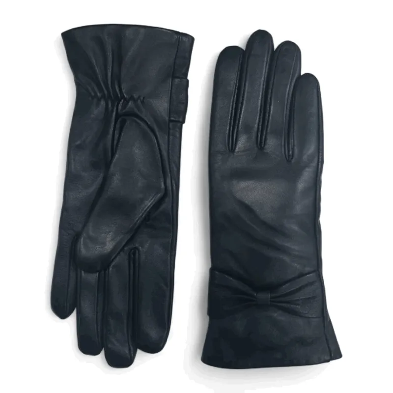 Women's Leather Wool Lined Bow Knot Accent Gloves sold by Tru Clothing