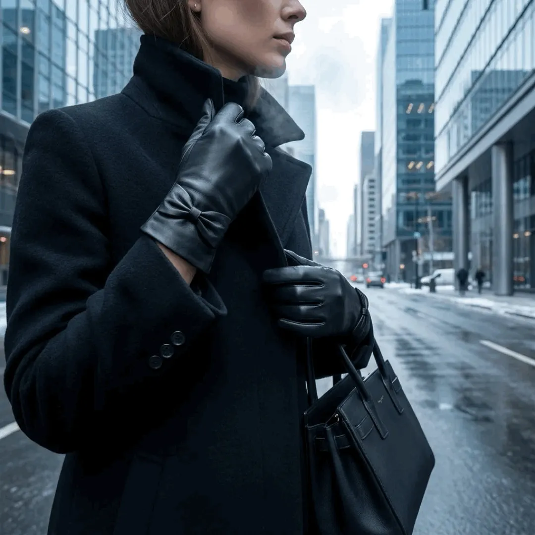 Women's Leather Wool Lined Bow Knot Accent Gloves sold by Tru Clothing product image thumbnail 2