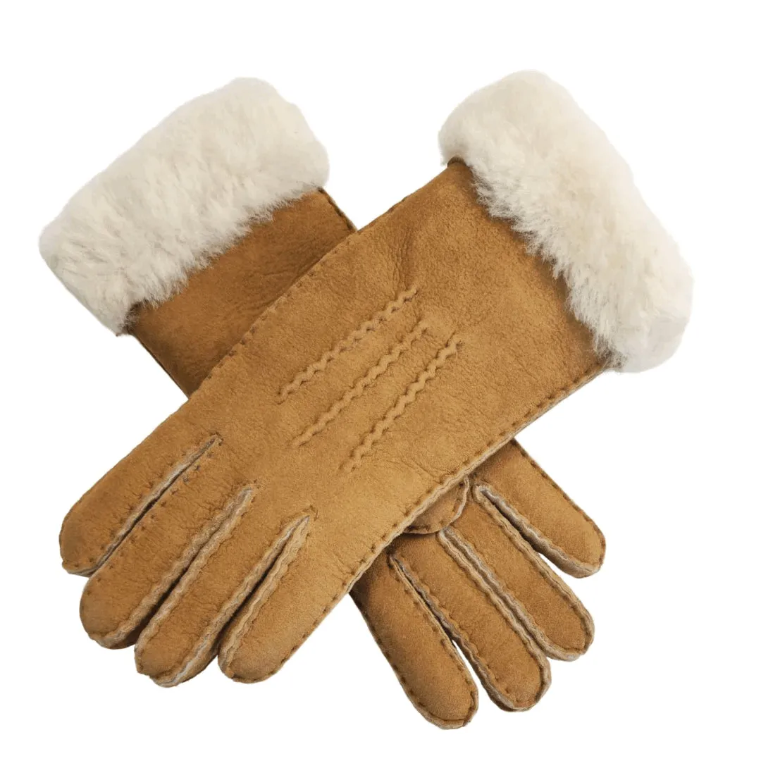 Women's Plush Shearling Cuff Suede Genuine Leather Gloves sold by Tru Clothing product image thumbnail 4