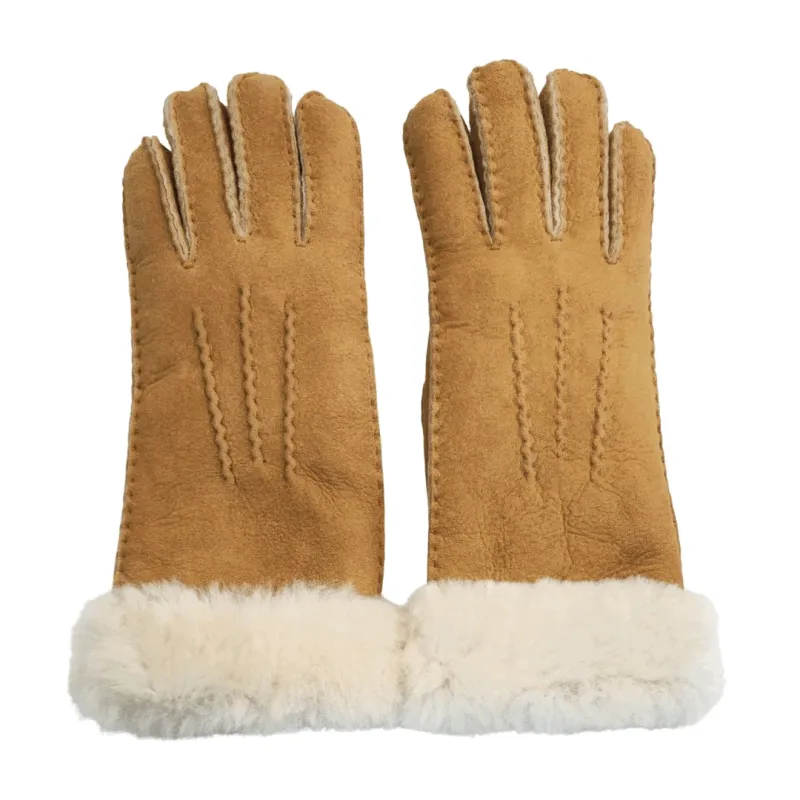 Women's Plush Shearling Cuff Suede Genuine Leather Gloves sold by Tru Clothing