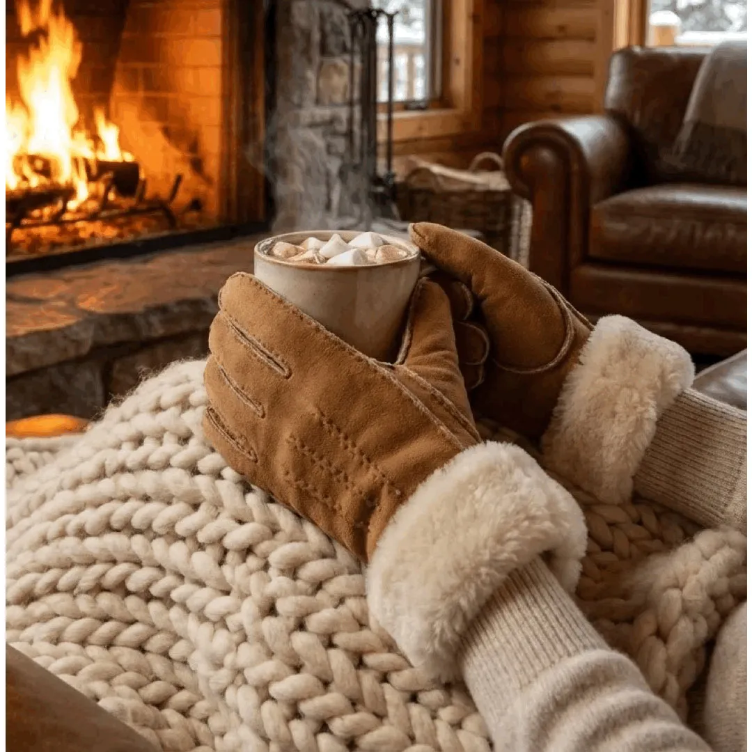 Women's Plush Shearling Cuff Suede Genuine Leather Gloves sold by Tru Clothing product image thumbnail 2