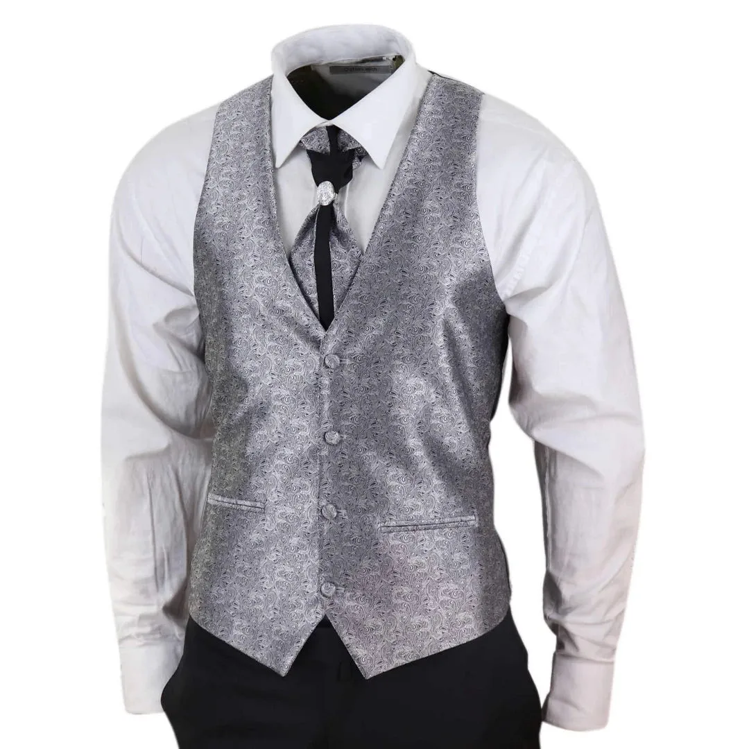 Sal-Yaica - Men's 4 Piece Wedding Suit Groom Shawl Collar Black Silver Cravat sold by Tru Clothing product image thumbnail 4