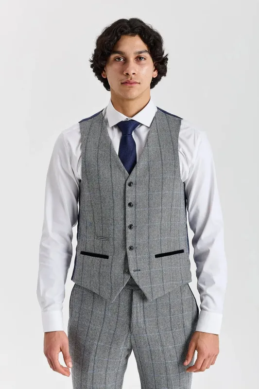 Harris - Men's Grey Tweed Herringbone Check Waistcoat made by Paul Andrew