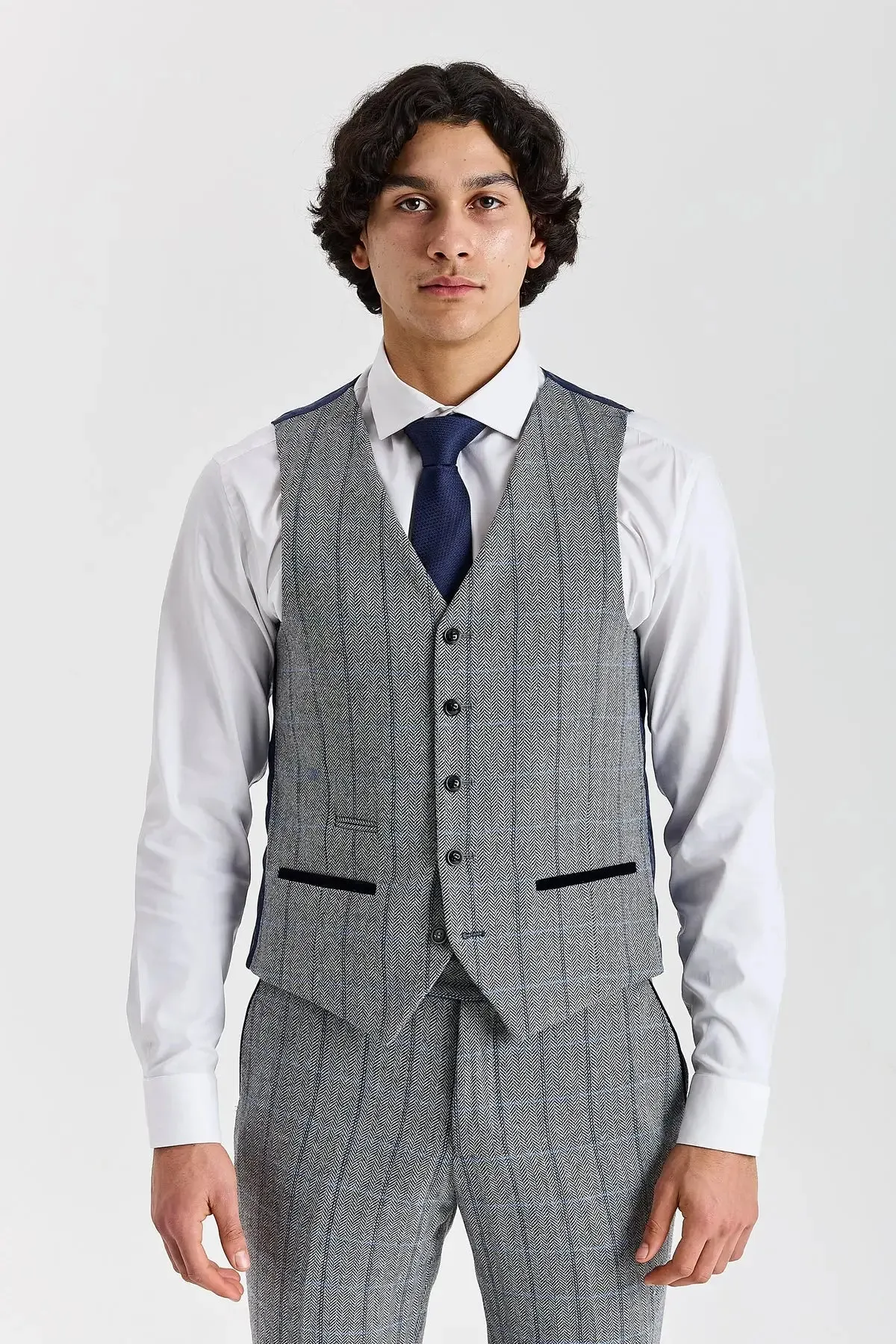Harris - Men's Grey Tweed Herringbone Check Waistcoat sold by Tru Clothing