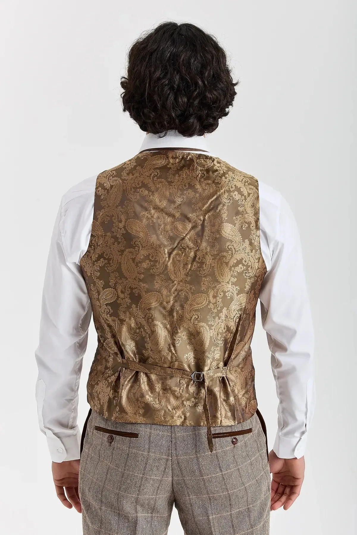 Harris - Men's Brown Tweed Herringbone Check Waistcoat sold by Tru Clothing product image thumbnail 2