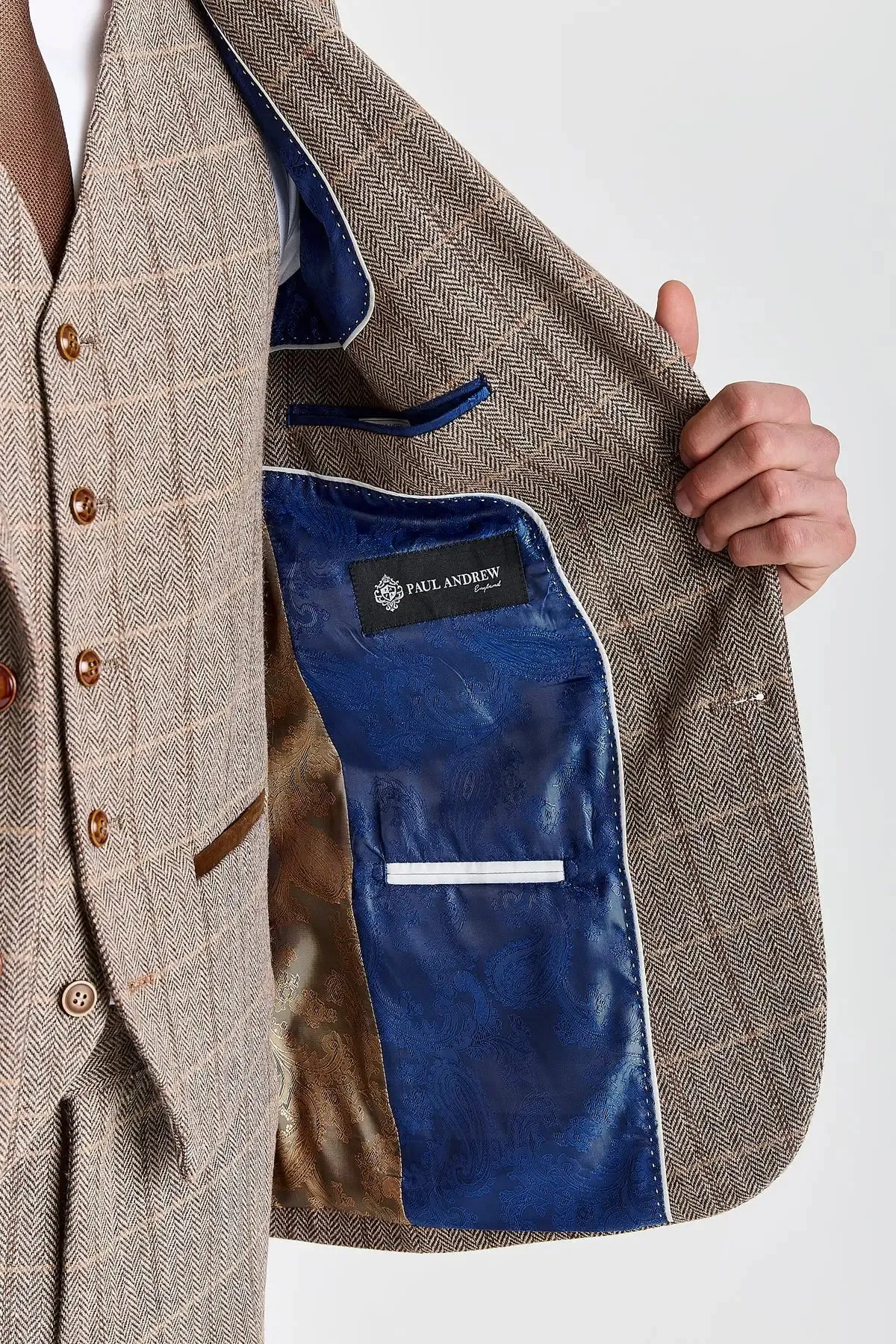 Harris - Men's Brown Tweed Herringbone Check Blazer sold by Tru Clothing product image thumbnail 3