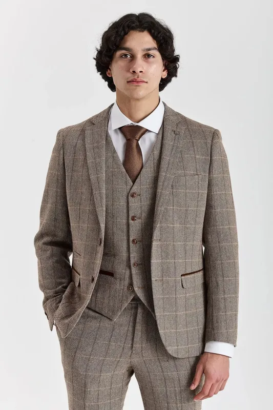 Harris - Men's Brown Tweed Herringbone Check Blazer made by Paul Andrew