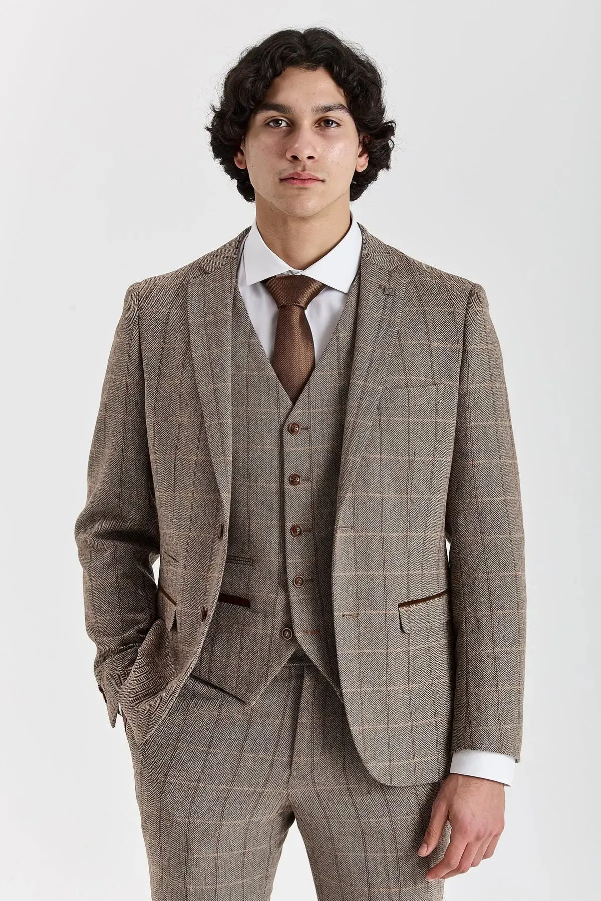 Harris - Men's Brown Tweed Herringbone Check Blazer sold by Tru Clothing