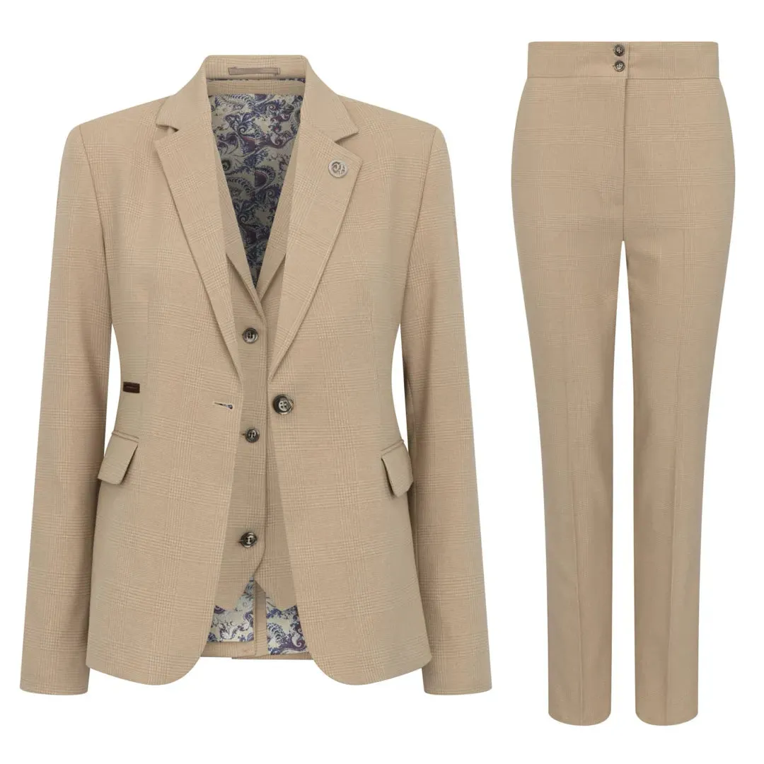 TPW-54 - Women's Cream 3 Piece Prince of Wales Check Suit sold by Tru Clothing