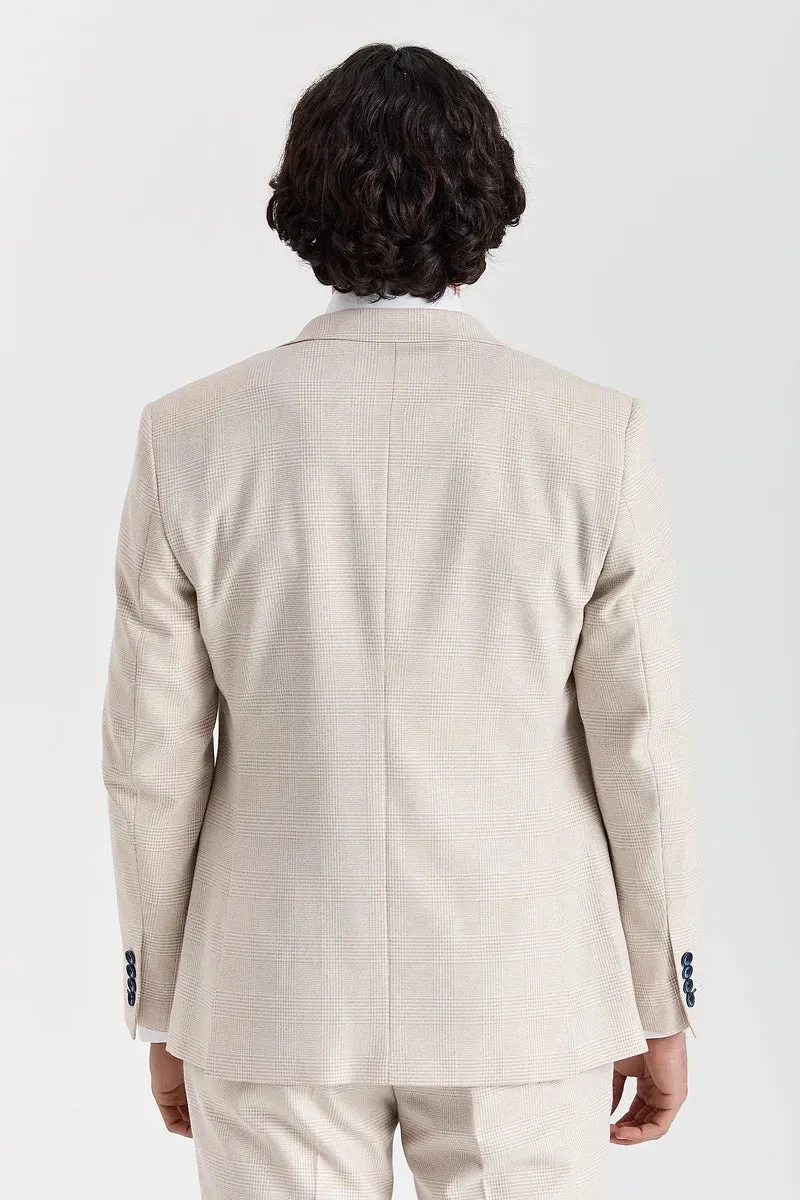 Regent - Men's Cream 3 Piece Checked Tailored Fit Suit sold by Tru Clothing product image thumbnail 5