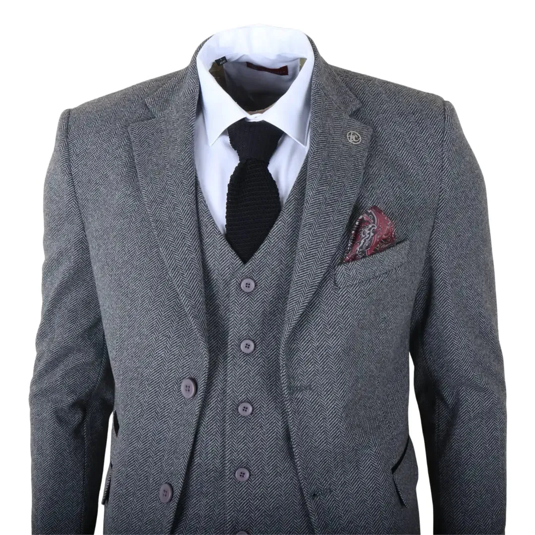 IM41 - Men's Grey 3 Piece Tweed Herringbone Suits sold by Tru Clothing product image thumbnail 4