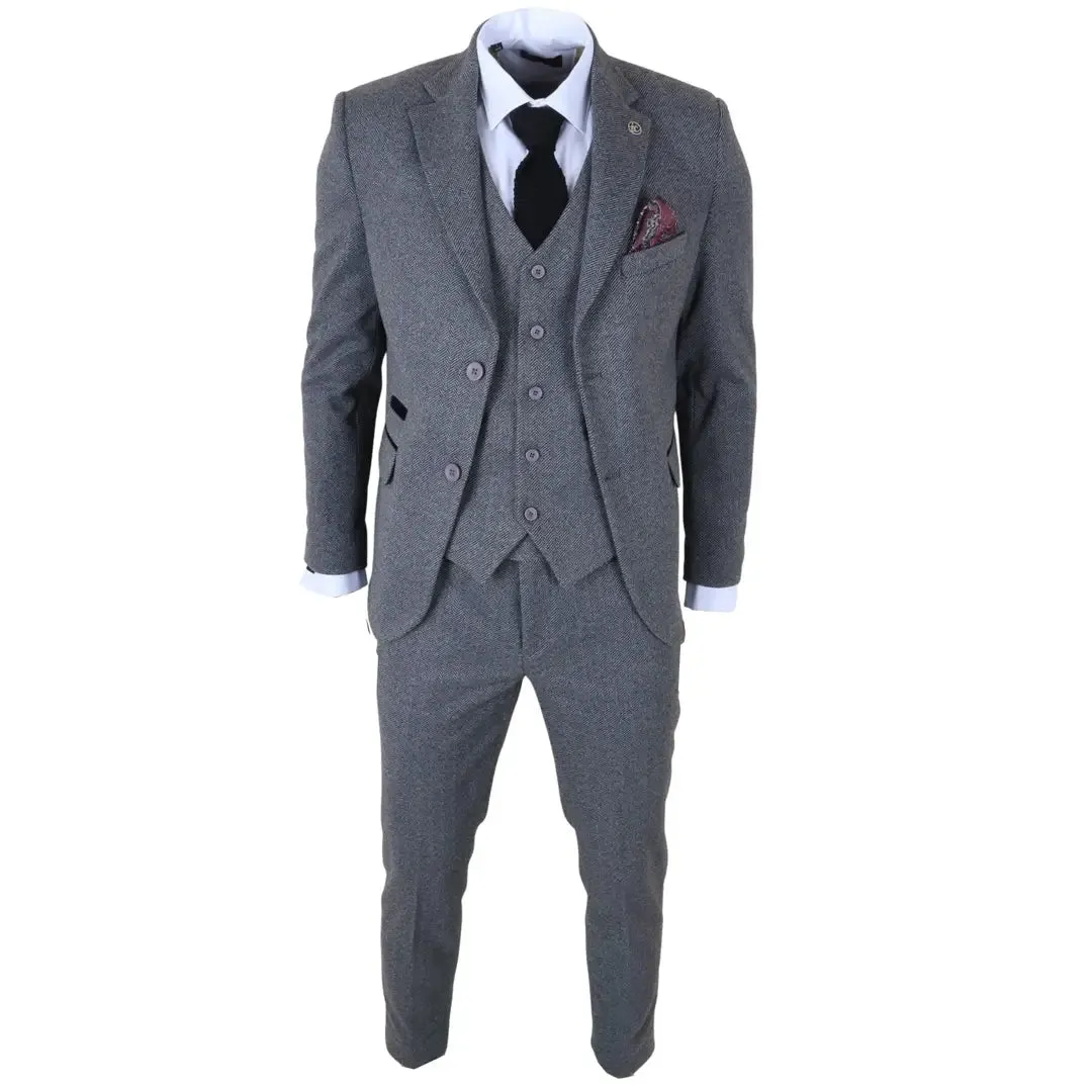 IM41 - Men's Grey 3 Piece Tweed Herringbone Suits sold by Tru Clothing product image thumbnail 3