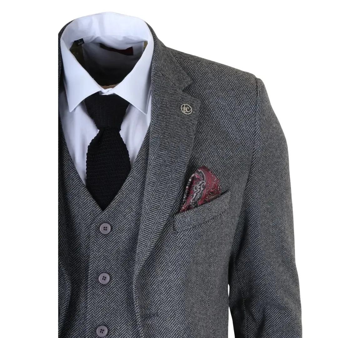 IM41 - Men's Grey 3 Piece Tweed Herringbone Suits sold by Tru Clothing product image thumbnail 5