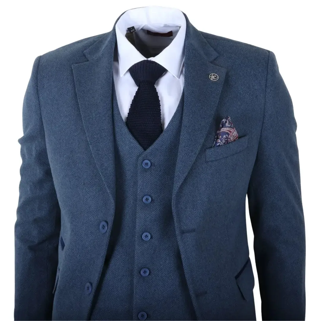IM40 - Men's Blue 3 Piece Tweed Herringbone Suits sold by Tru Clothing product image thumbnail 4