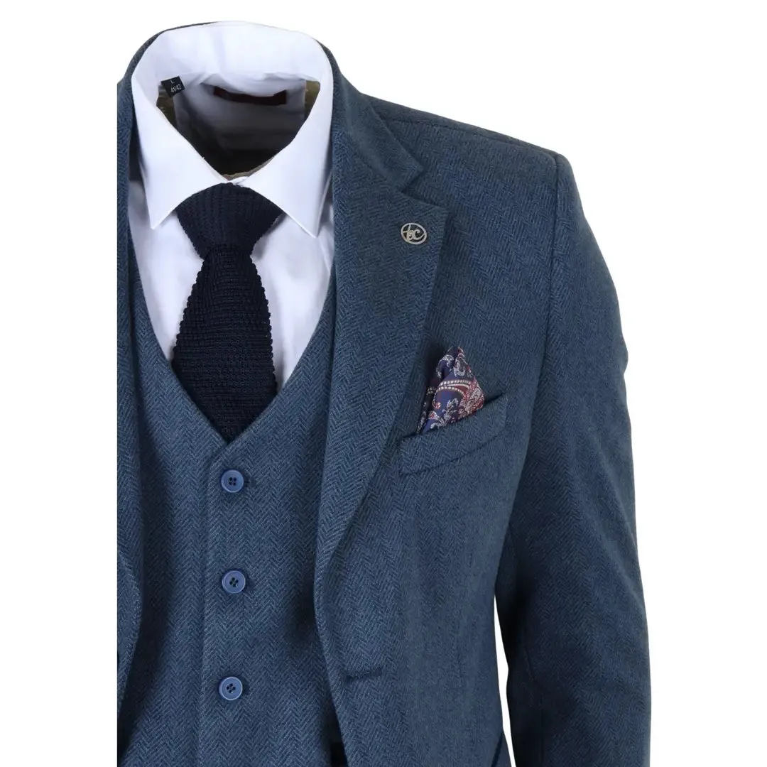IM40 - Men's Blue 3 Piece Tweed Herringbone Suits sold by Tru Clothing product image thumbnail 5