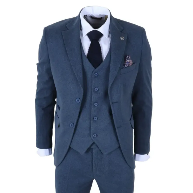 IM40 - Men's Blue 3 Piece Tweed Herringbone Suits made by Tru Clothing
