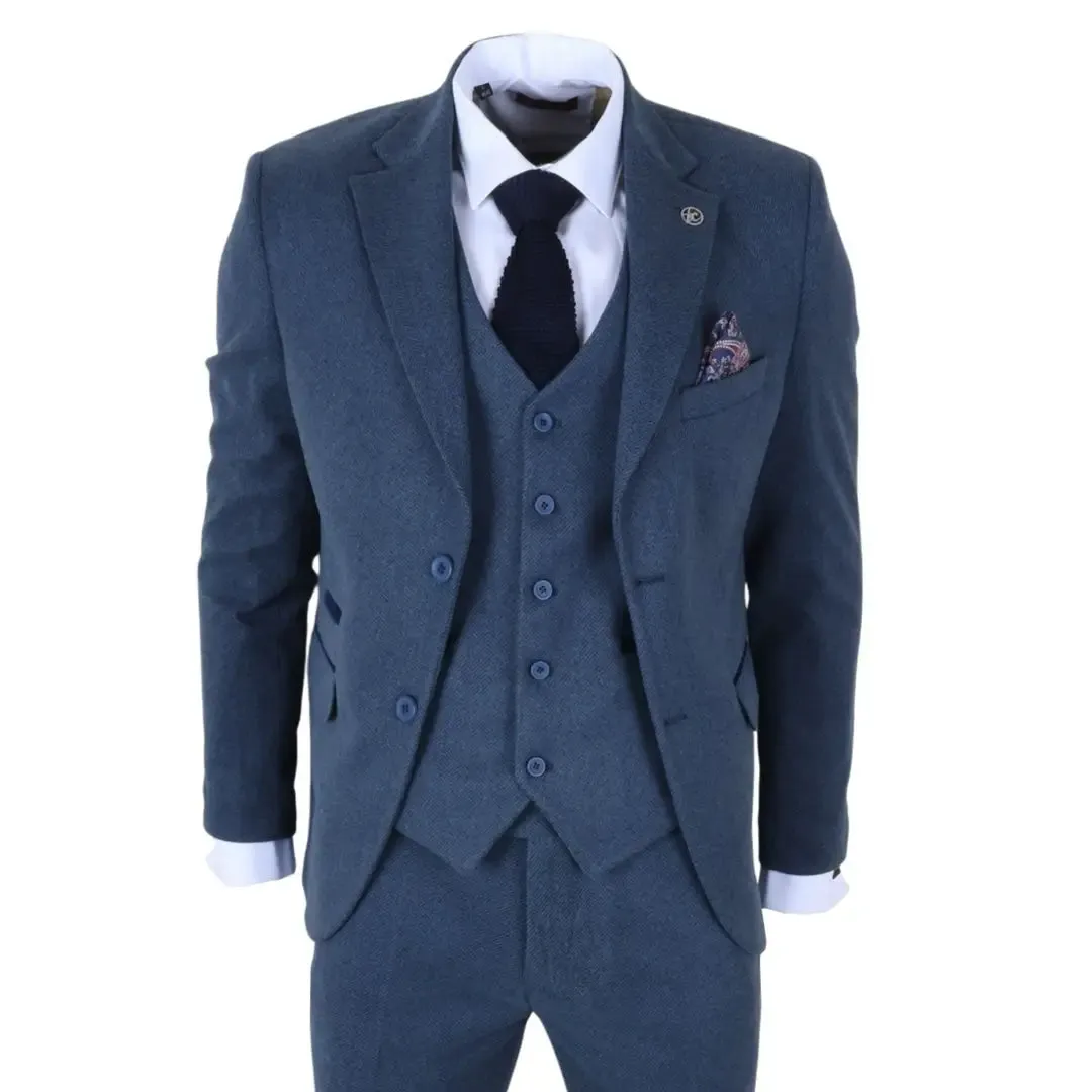 IM40 - Men's Blue 3 Piece Tweed Herringbone Suits sold by Tru Clothing