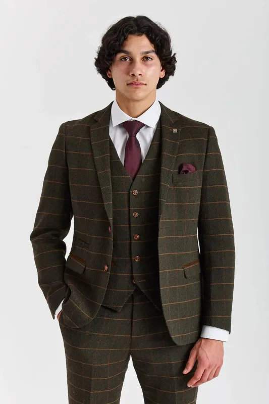 Harris - Men's Green 3 Piece Wool Blend Tweed Suit sold by Tru Clothing