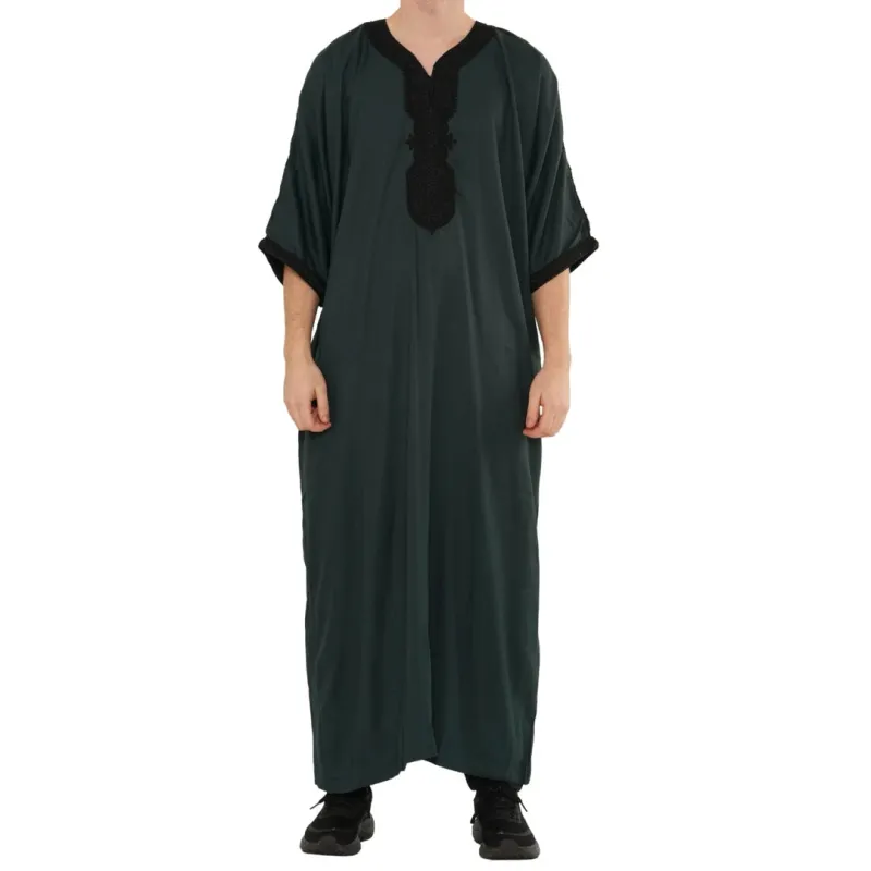Men's Half Sleeve Embroidery Moroccan Thobe sold by Tru Clothing