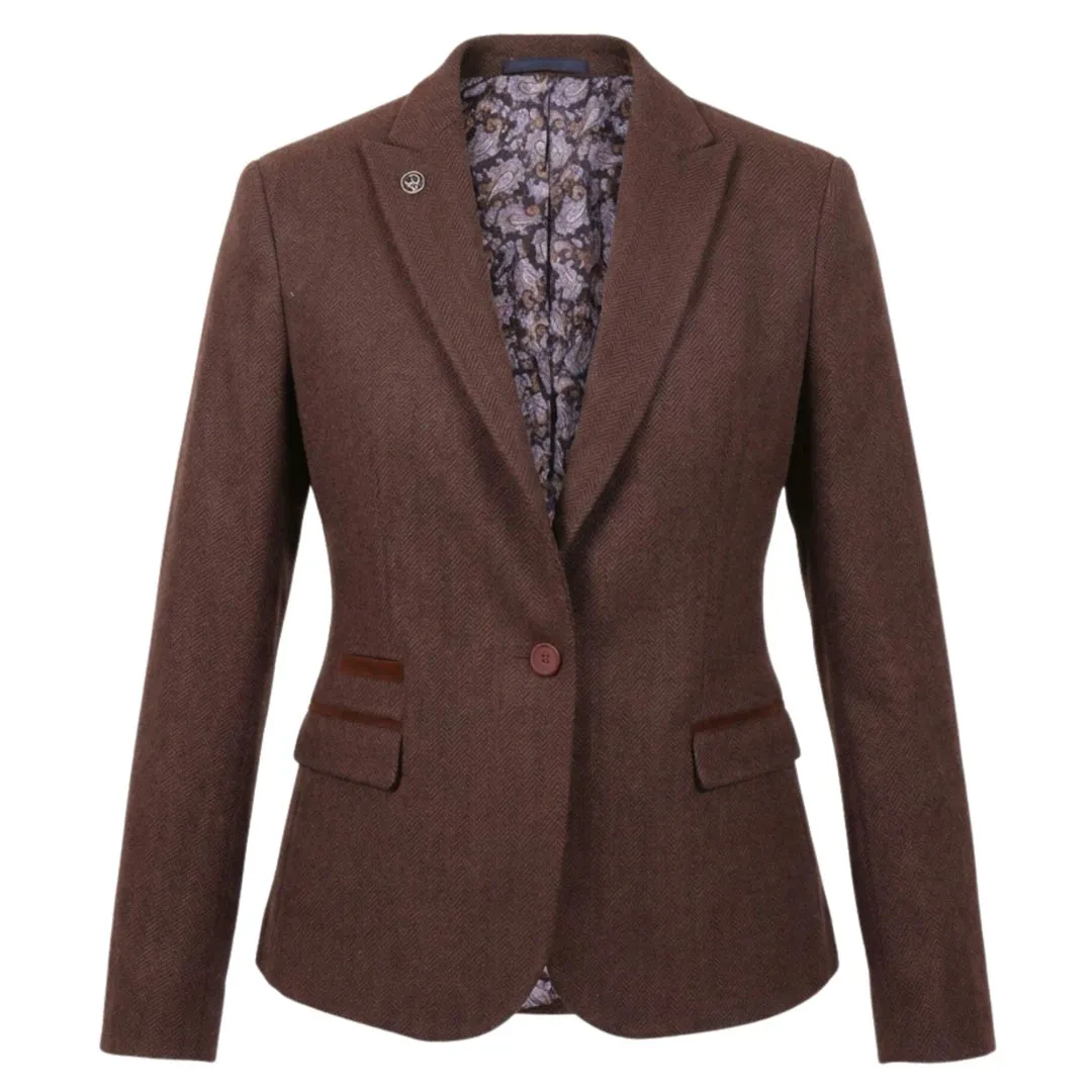 IMW-04 - Women's Brown Tweed Herringbone Blazer Waistcoat sold by Tru Clothing