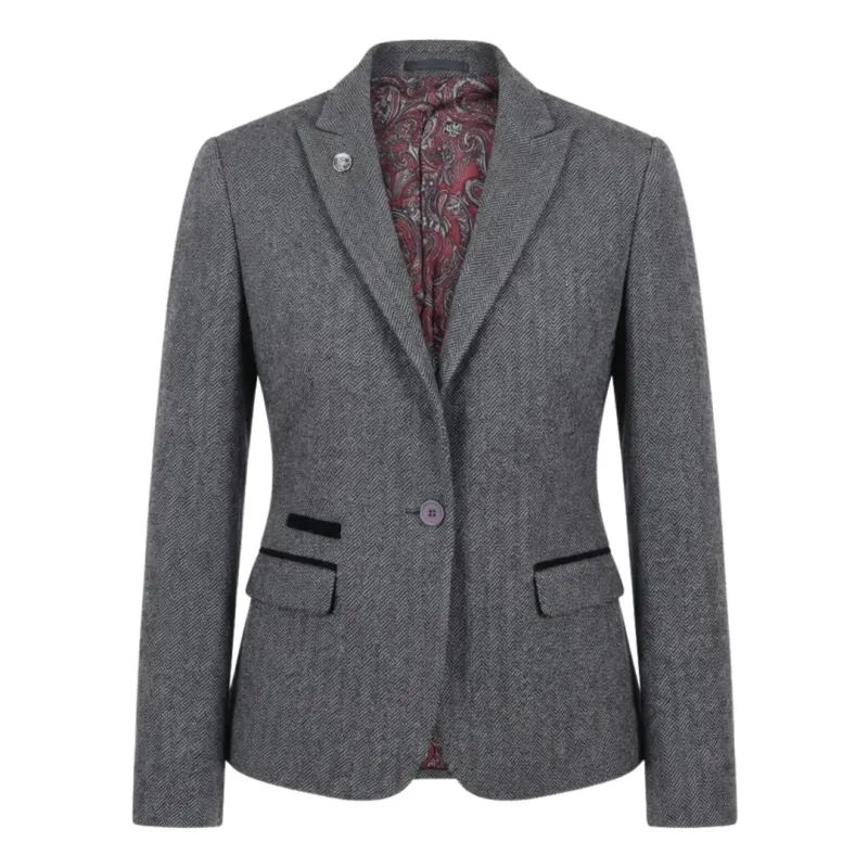 IMW-03 - Women's Grey Tweed Herringbone Blazer Waistcoat made by Tru Clothing