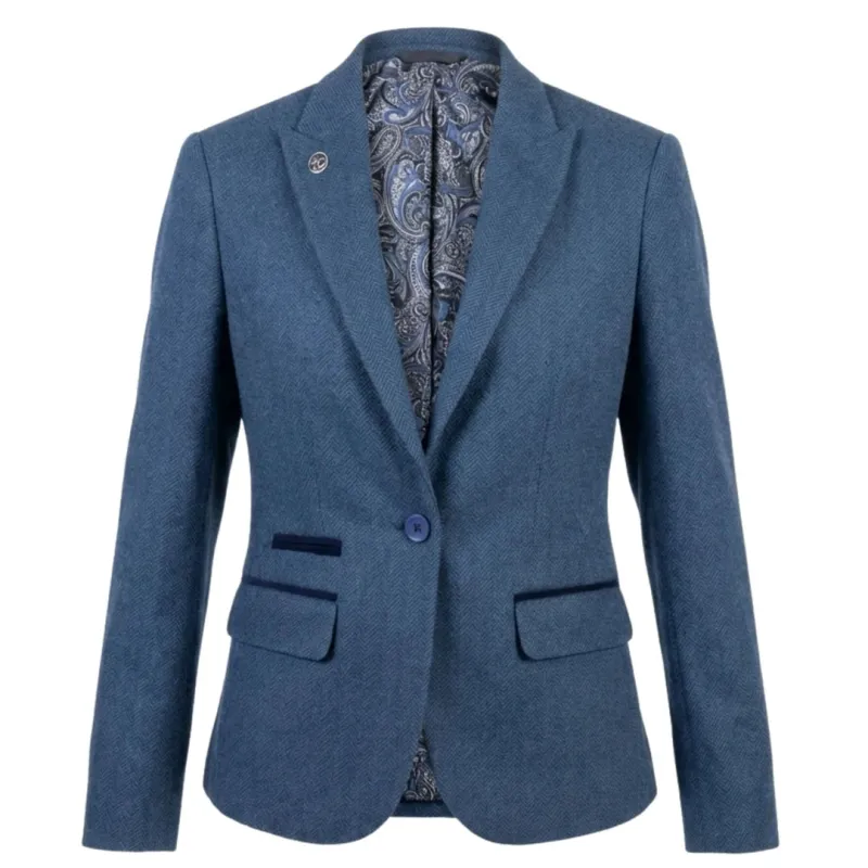 IMW-01 - Women's Blue Tweed Herringbone Blazer Waistcoat made by Tru Clothing