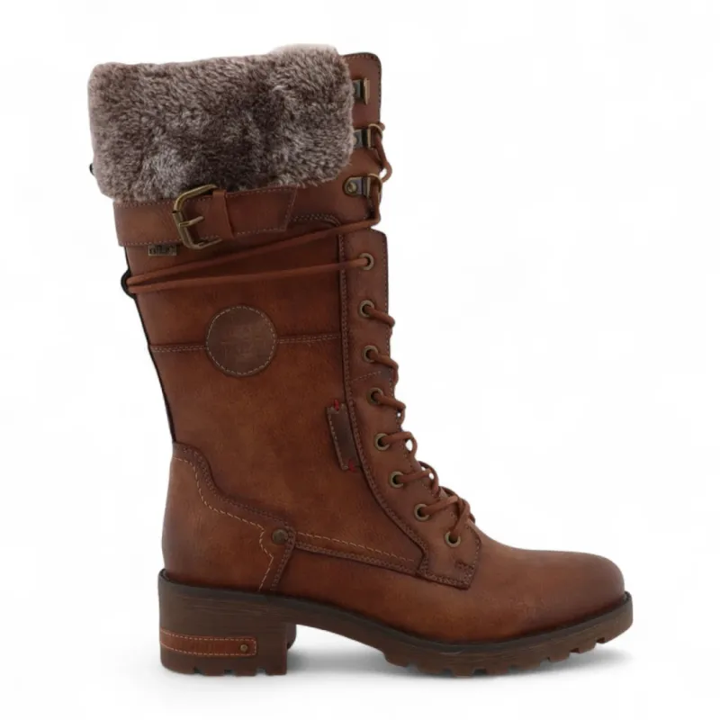 Women's Brown Mid-Calf Faux Fur Winter Combat Boots made by Tru Clothing