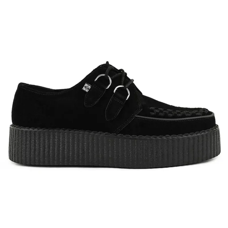 Viva High Creeper Black Suede Platform Lace-Up Goth Shoes made by T.U.K