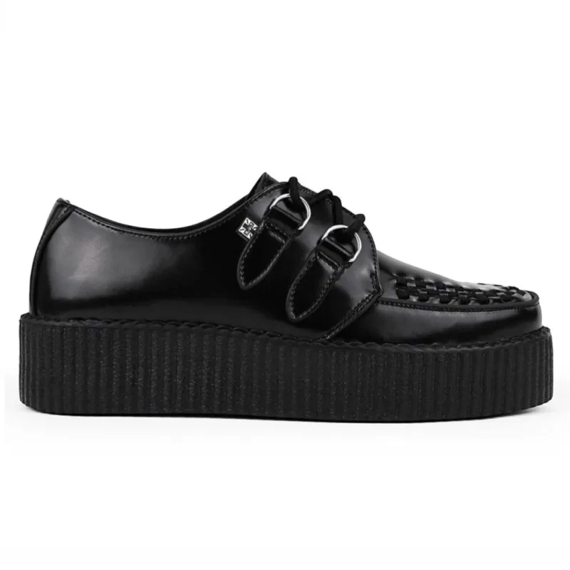 Viva High Creeper Black Leather Platform Lace-Up Goth Shoes made by T.U.K