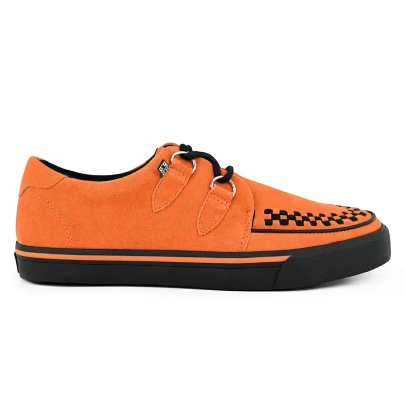 Pointed Creeper Sneaker Orange Cow Suede Platform Shoes made by T.U.K