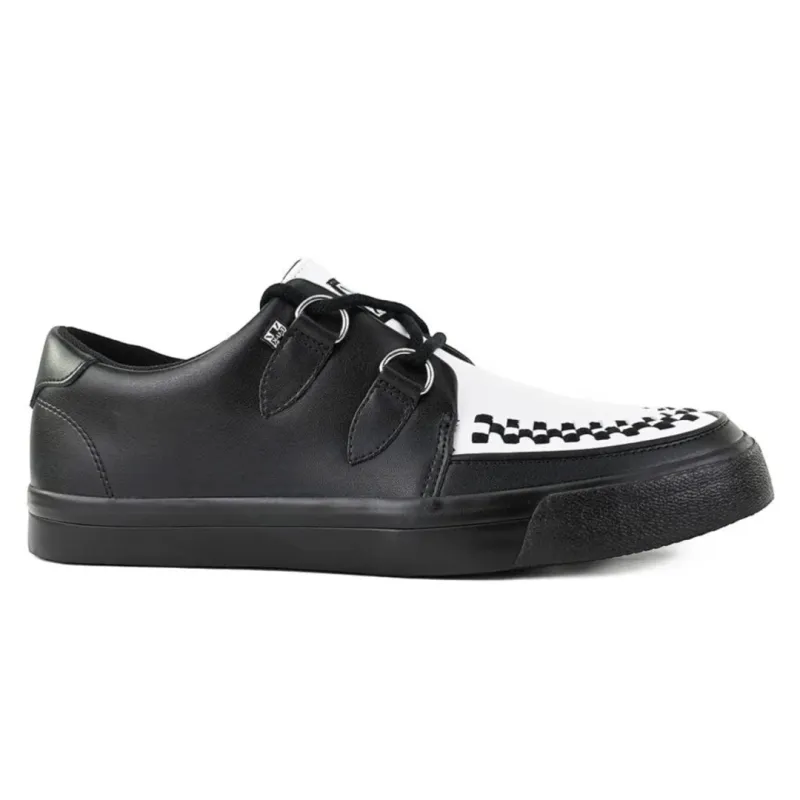Pointed Creeper Sneaker Black White Leather Platform Shoes made by T.U.K