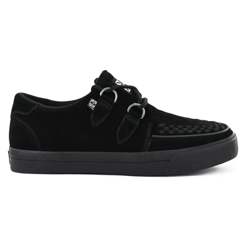 Pointed Creeper Sneaker Black Suede Platform Shoes made by T.U.K
