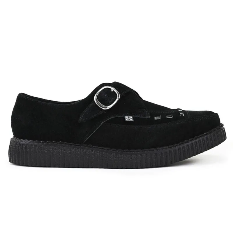Pointed Creeper Black Suede Monk Buckle Platform Shoes made by T.U.K