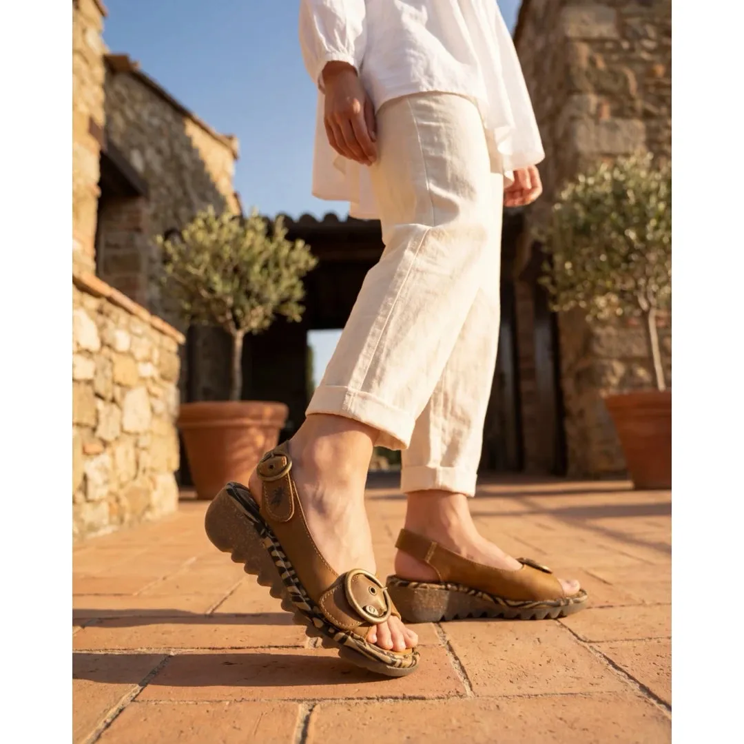 TRAM723FLY - Women’s Camel Brown Leather Wedge Sandals sold by Tru Clothing product image thumbnail 2