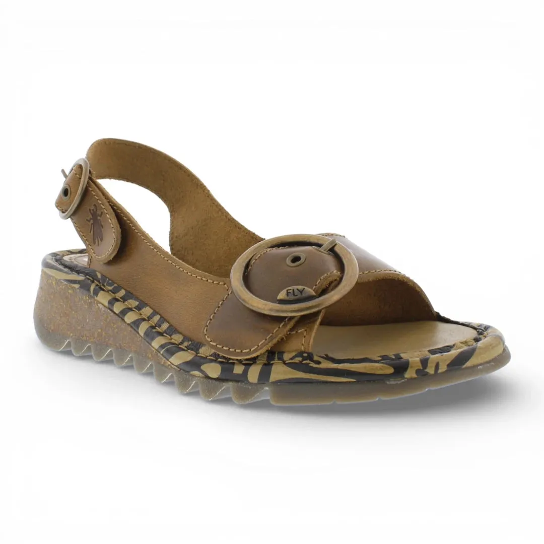 TRAM723FLY - Women’s Camel Brown Leather Wedge Sandals sold by Tru Clothing product image thumbnail 3