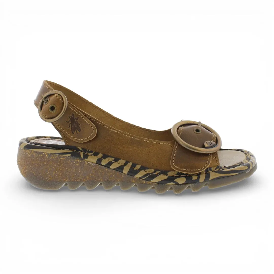 TRAM723FLY - Women’s Camel Brown Leather Wedge Sandals sold by Tru Clothing