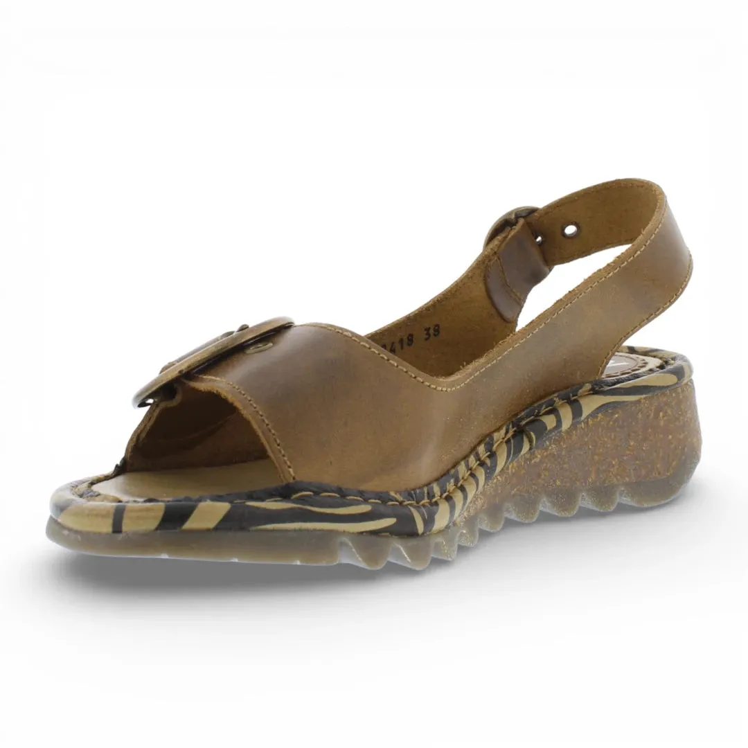 TRAM723FLY - Women’s Camel Brown Leather Wedge Sandals sold by Tru Clothing product image thumbnail 5