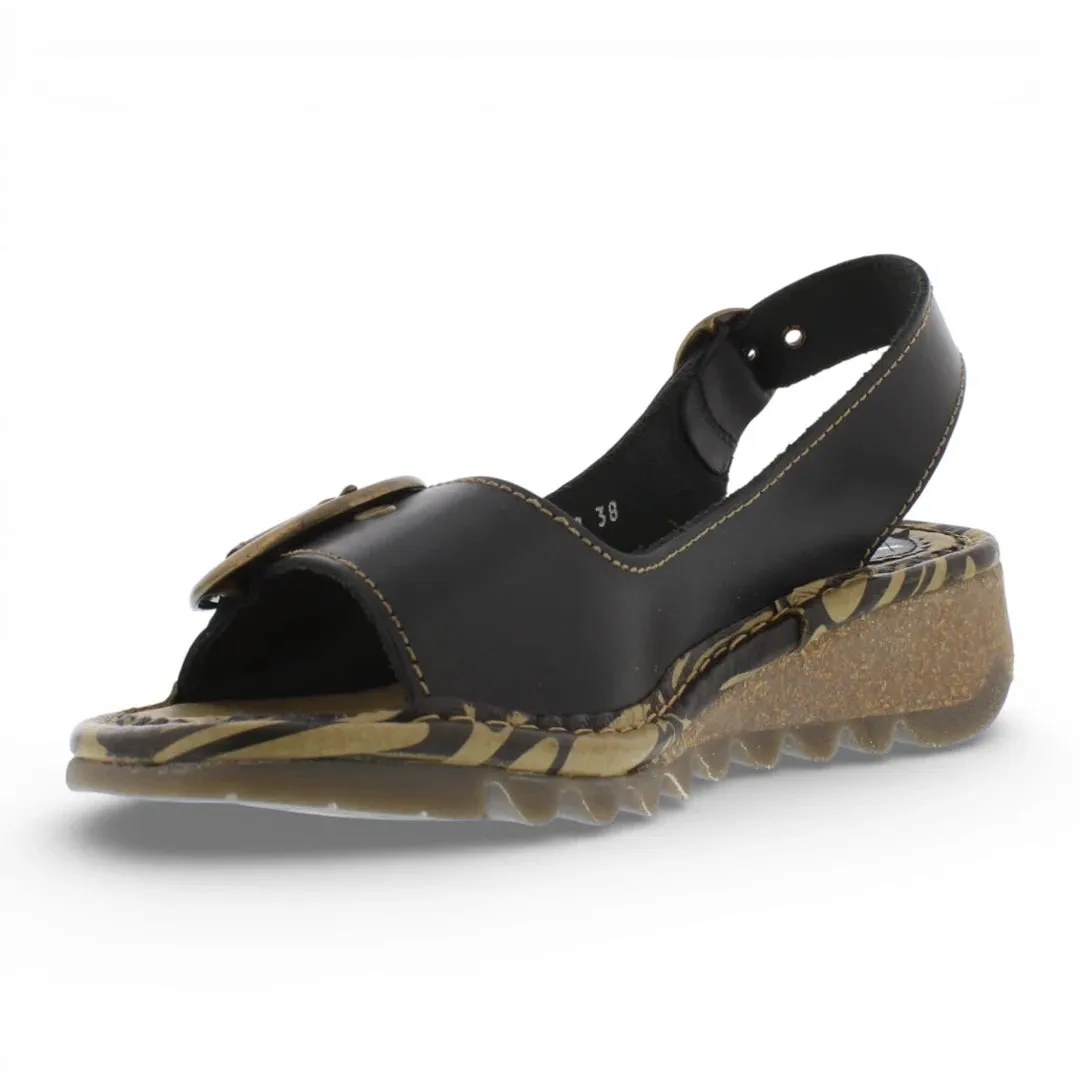 TRAM723FLY - Women’s Black Leather Wedge Sandals sold by Tru Clothing product image thumbnail 5