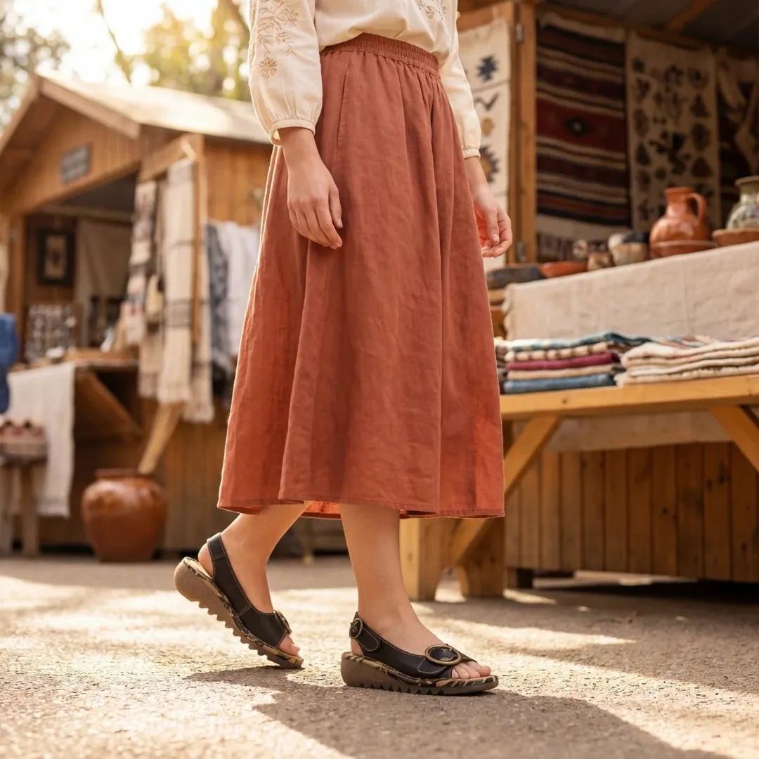 TRAM723FLY - Women’s Black Leather Wedge Sandals sold by Tru Clothing product image thumbnail 2