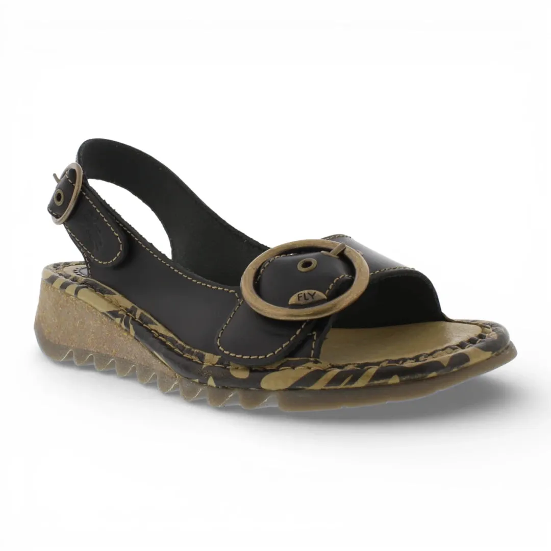 TRAM723FLY - Women’s Black Leather Wedge Sandals sold by Tru Clothing product image thumbnail 3